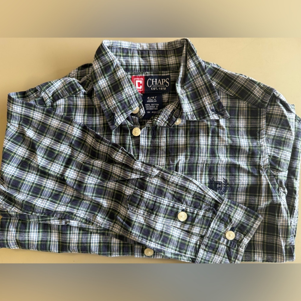 Chaps Green and Blue Plaid Button Down Shirt